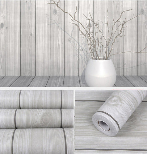 Papel Tapiz Con Adhesivo 3d 45cms X 10 Mts Madera Gris Clara